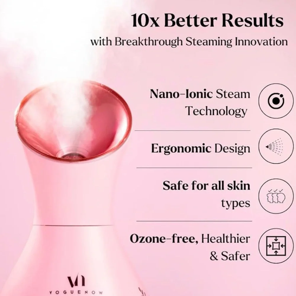 WOMANS SKIN CARE ROUTINE Pink Facial Steamer with Headband NEW